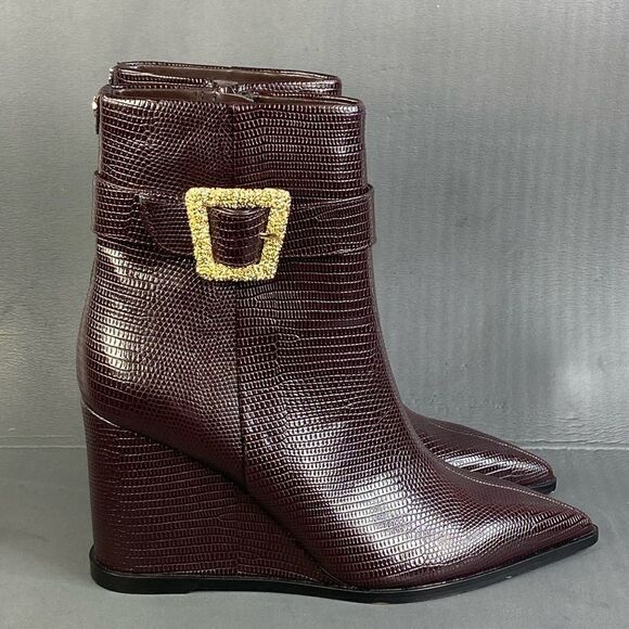 Sam Edelman Weslie 2 Embossed Lizard Buckle Detail Wedge Booties size 7.5 - Picture 1 of 12